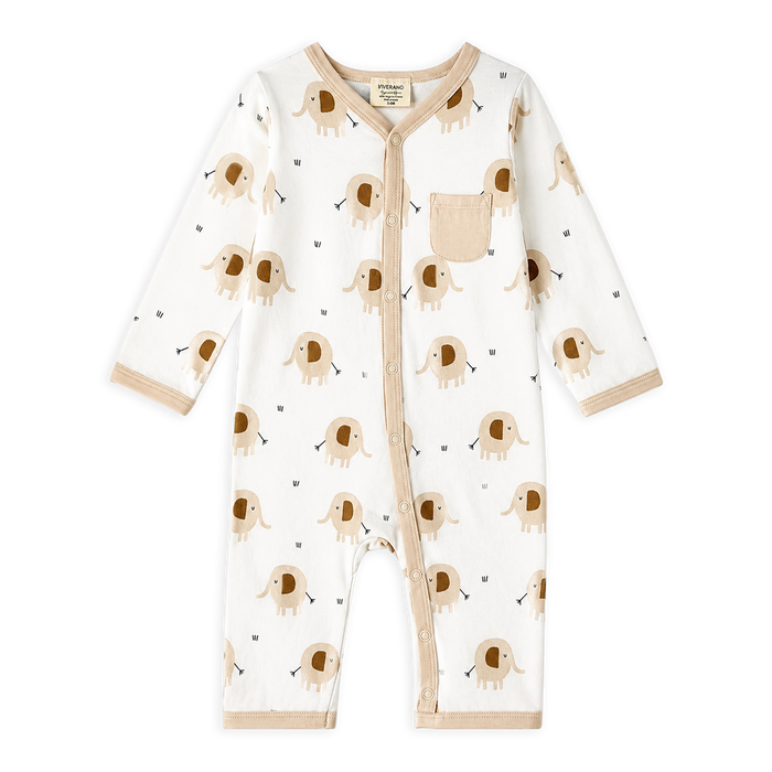 Elephant Pocket & Button Baby Jumpsuit made with Organic Jersey