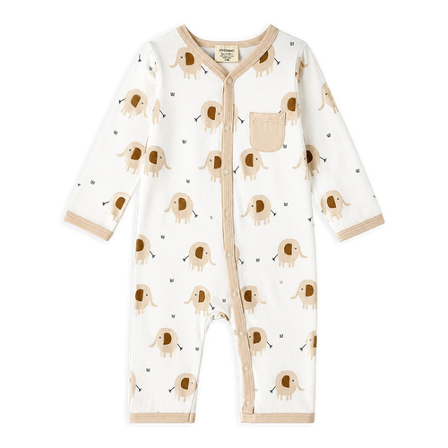 Elephant Pocket & Button Baby Jumpsuit made with Organic Jersey
