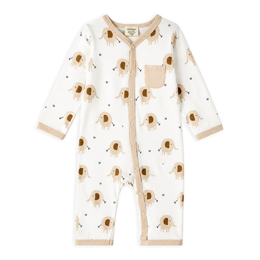Elephant Pocket & Button Baby Jumpsuit made with Organic Jersey