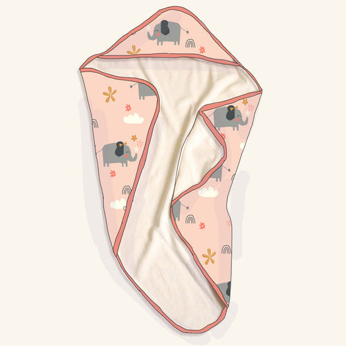 Organic Cotton Elephant Reversible Baby Hooded Towel - Baby Gifts