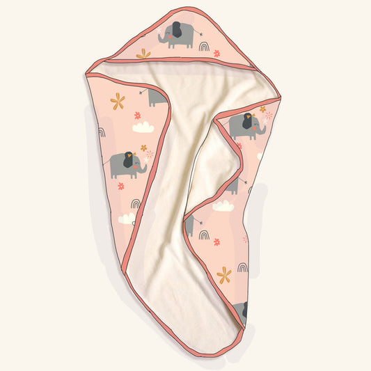 Organic Cotton Elephant Reversible Baby Hooded Towel - Baby Gifts