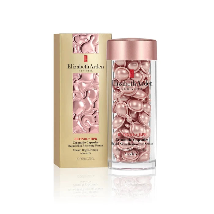 Elizabeth Arden Retinol + HPR Ceramide Capsules, 60-piece skin renewing serum capsules for facial skincare.