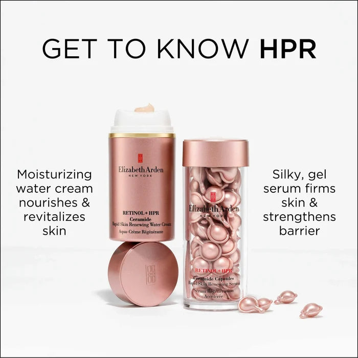 Elizabeth Arden Retinol + HPR Ceramide Capsules, 60 skin renewing serum capsules, in a sleek container for radiant skin.