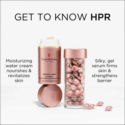 Elizabeth Arden Retinol + HPR Ceramide Capsules, 60 skin renewing serum capsules, in a sleek container for radiant skin.