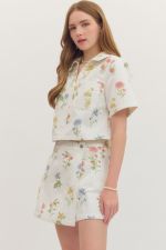 Entro Botanical Cropped Denim Top