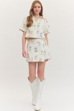 Entro Botanical Cropped Denim Top