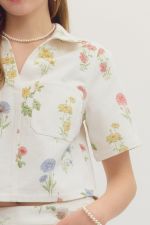 Entro Botanical Cropped Denim Top