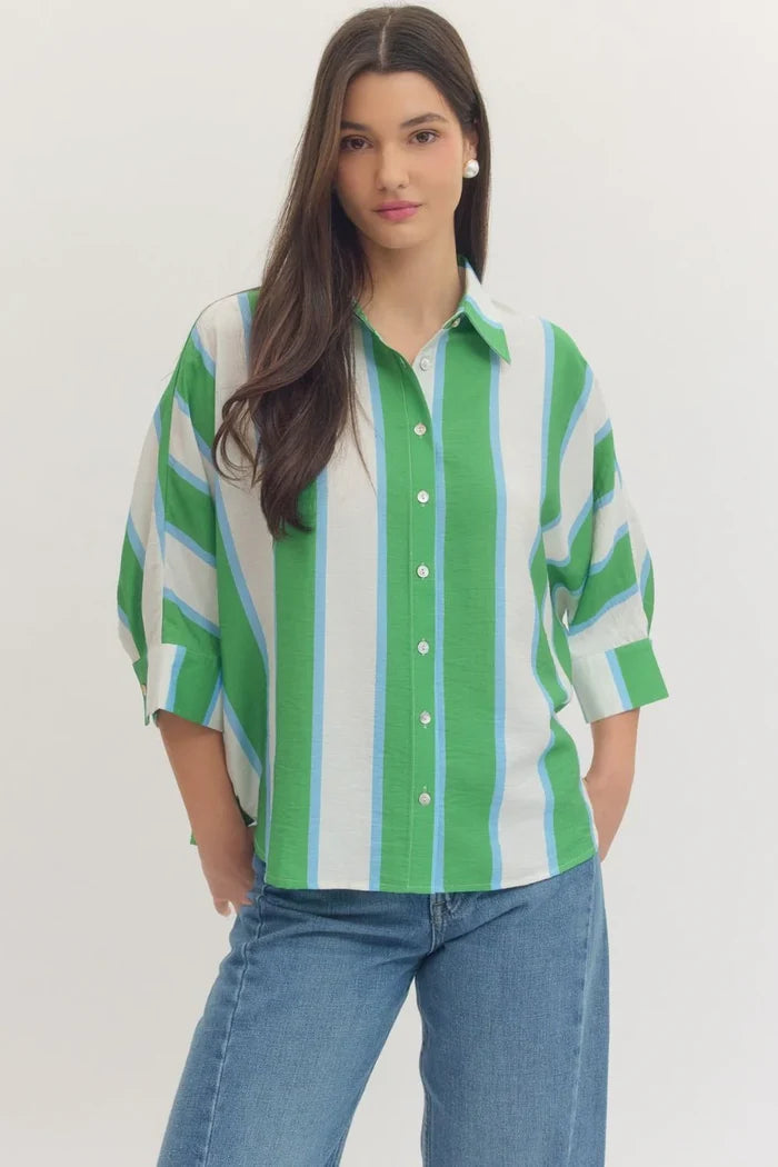 Entro Short Sleeve Striped Button Up