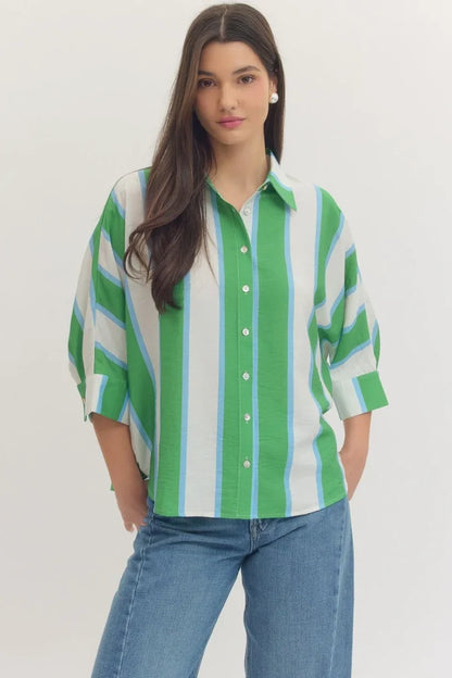 Entro Short Sleeve Striped Button Up