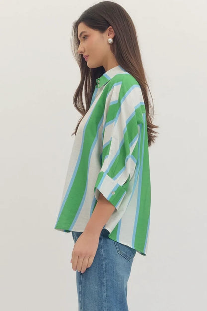 Entro Short Sleeve Striped Button Up