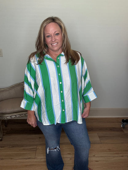 Entro Short Sleeve Striped Button Up