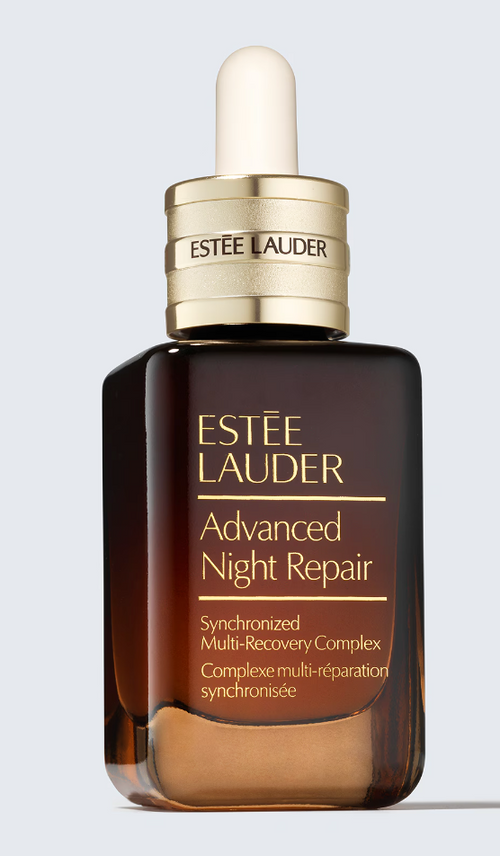 Estee Lauder Advanced Night Repair serum bottle with 50ml size, featuring sleek packaging and the product label visible.