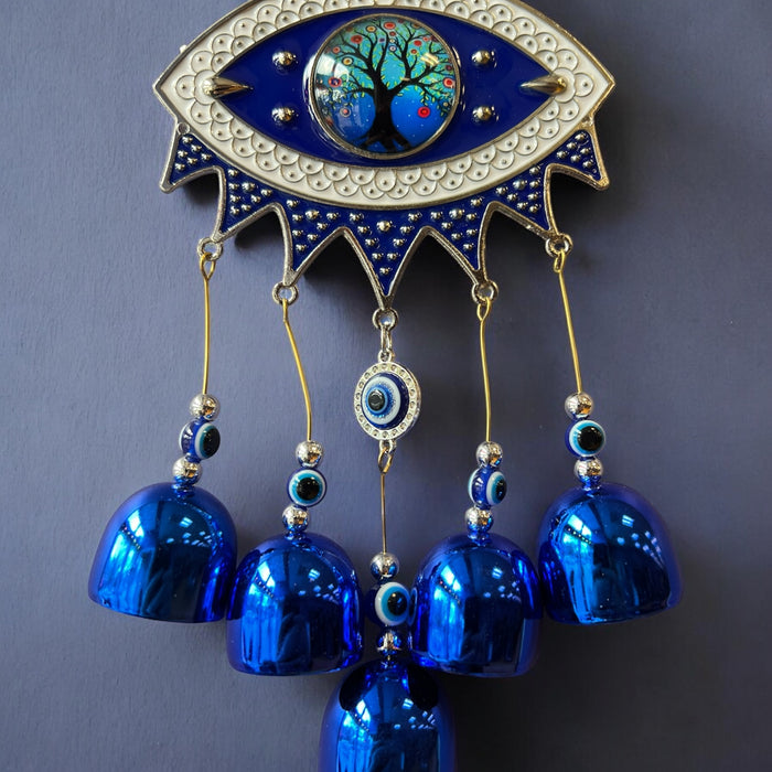 Evil Eye wind chimes with Tree of Life and five bells