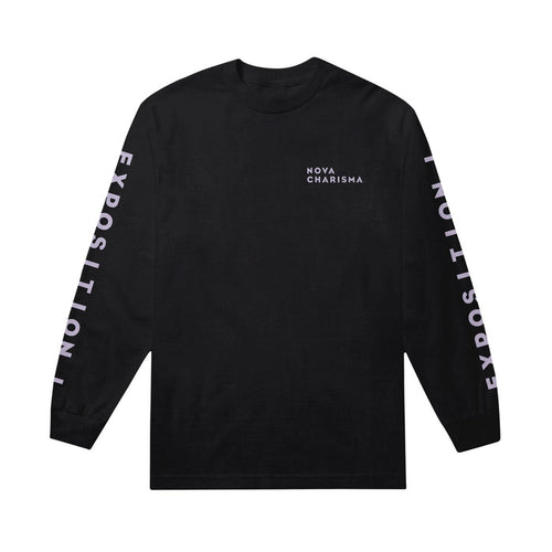 Black long sleeve shirt with NOVA CHARISMA written in the top right. Along both sleeves, EXPOSITION I is written vertically.