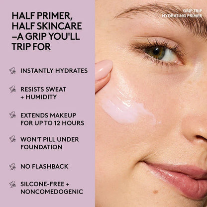 Fenty Beauty Grip Trip Hydrating Primer 30ml bottle, smooth texture, and clear packaging with Fenty branding visible.