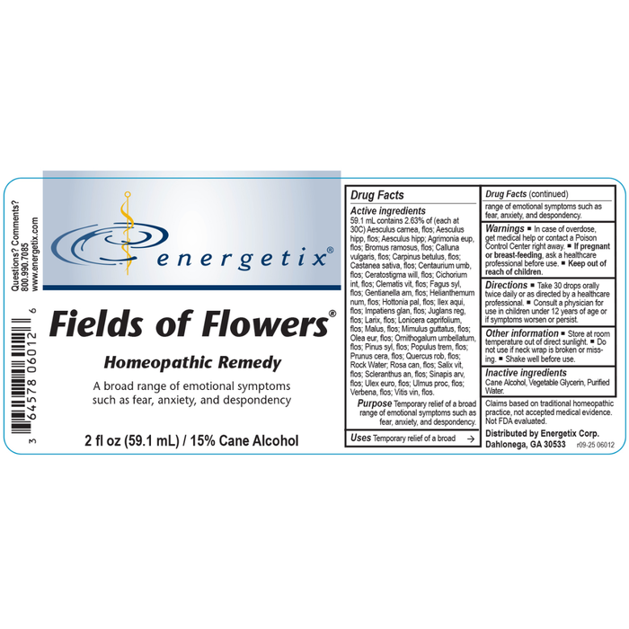 Fields of Flowers®, a homeopathic formula, is a unique combination of the 38 traditional flower essences with each one long associated with a key element of emotional concern.