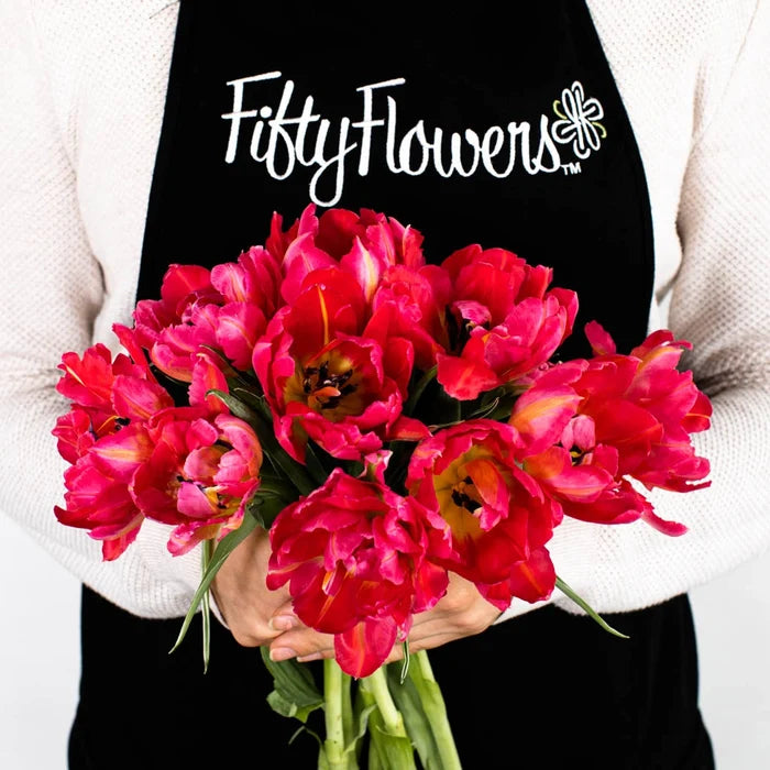 Hot Pink Parrot Tulip Flower Bunch in Hand