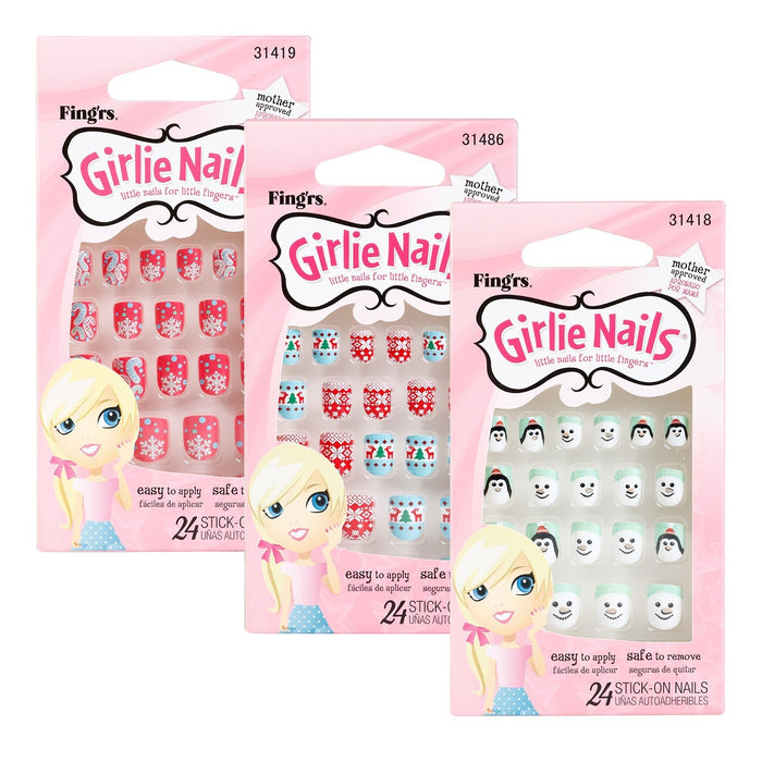 Fingrs Girlie Nails for Little Fingers Holiday Design 24 Nails - ikatehouse