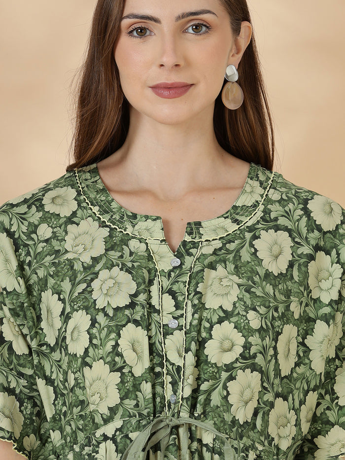 Soft relaxed fit olive green nighty for women In rayon