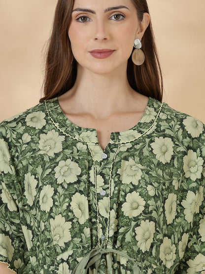 Soft relaxed fit olive green nighty for women In rayon