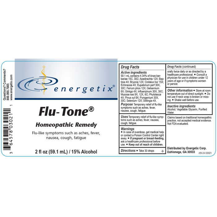 Flu-Tone® is a homeopathic combination formula for flu-like symptoms. It includes Anas barbariae, the world’s most widely used homeopathic ingredient, which is helpful for symptoms such as fever and muscle aches.