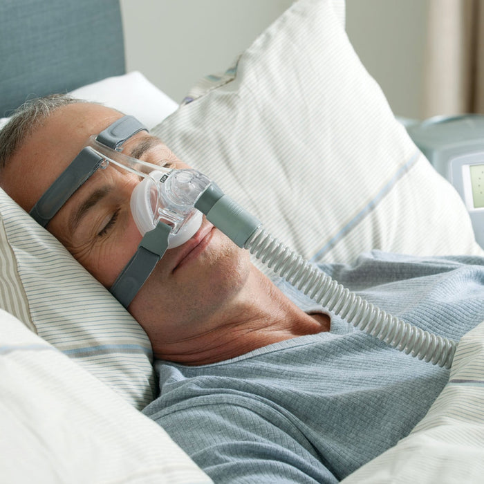 Man Wearing Eson Nasal Pillow Mask