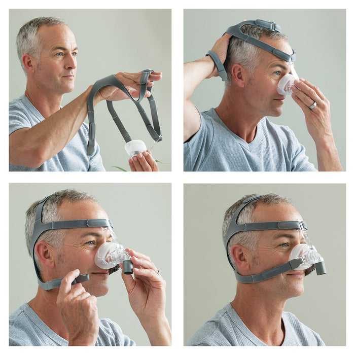 four steps to putting on an eson nasal cpap mask