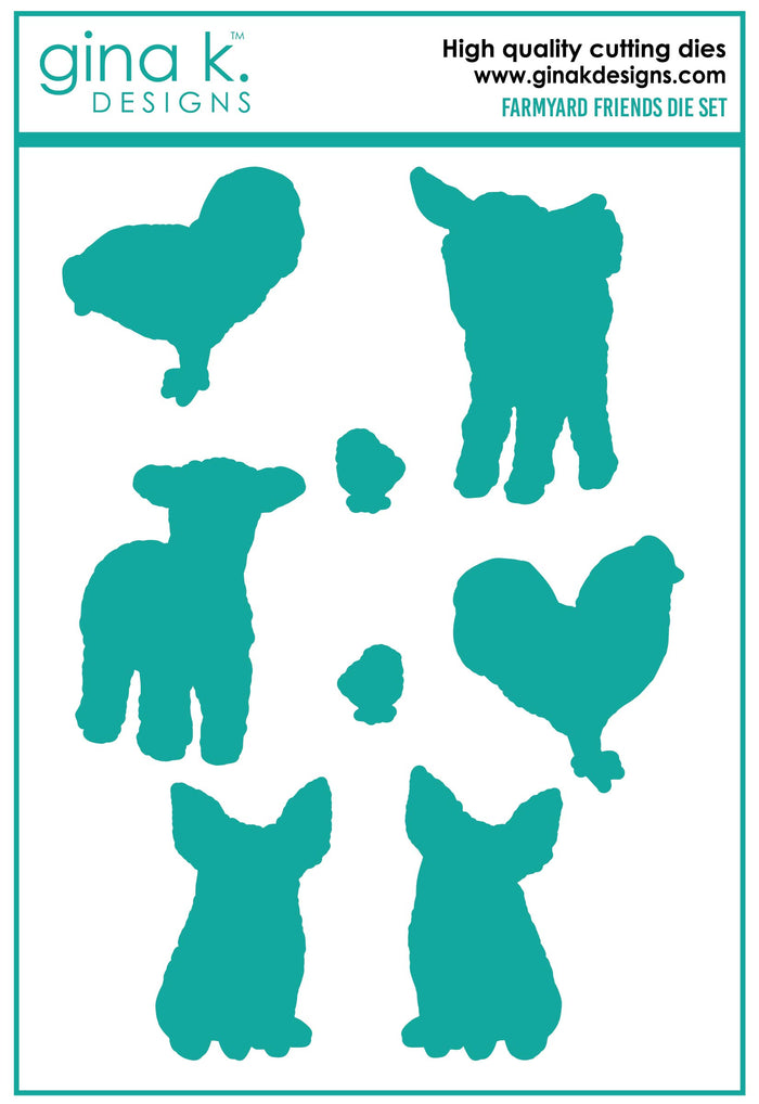 Co-ordinating dies sold seperatly for Gina K. Designs - Stamps - Farmyard Friends by Melanie Muenchinger. Available at Embellish Away located in Bowmanville Ontario Canada.