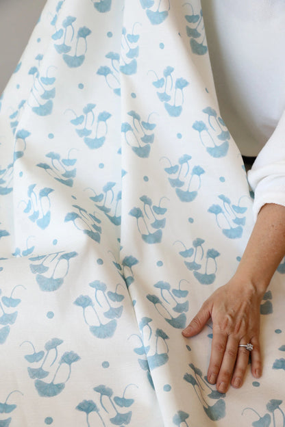 Ginkgo Colonial Blue Luxury Fabric by the Yard