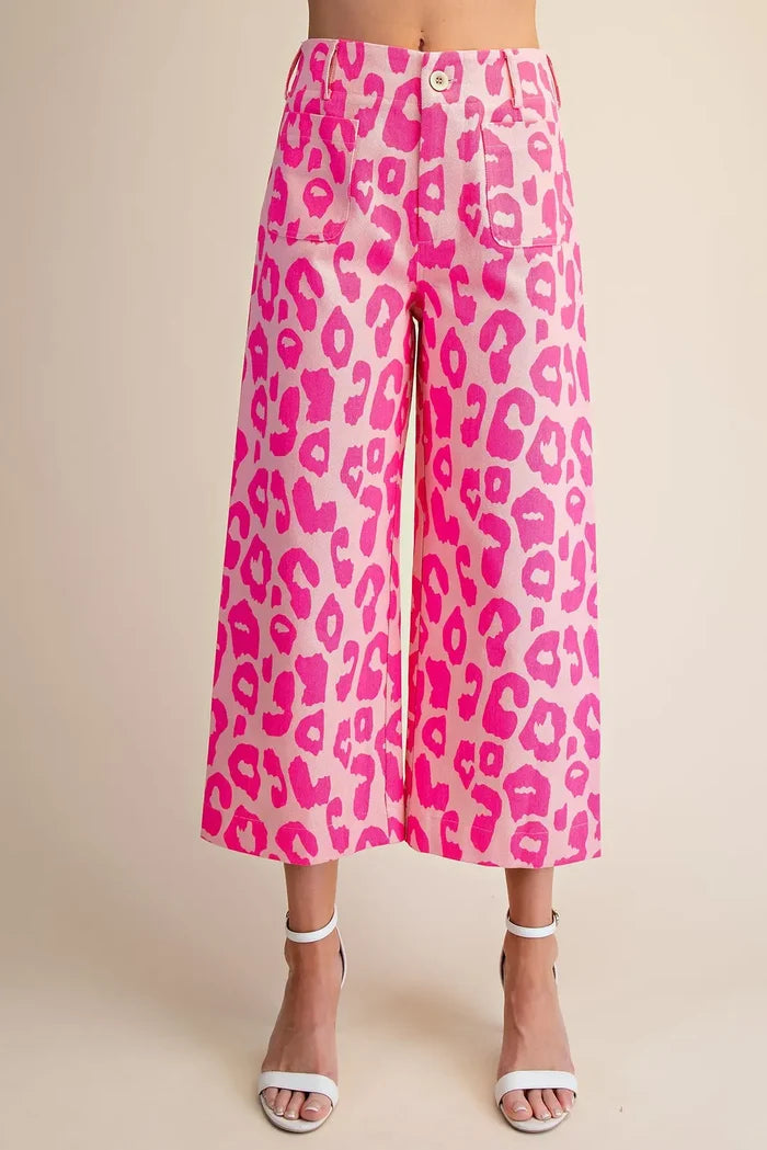 Glam Leopard Colette Cropped Wide -Leg Pants