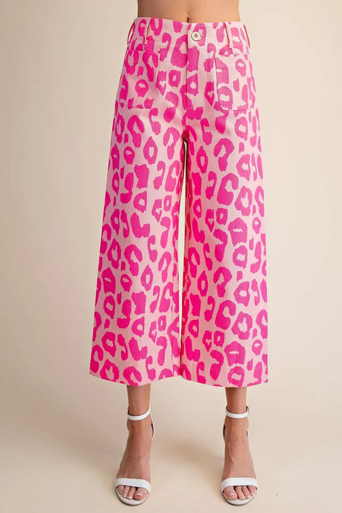 Glam Leopard Colette Cropped Wide -Leg Pants