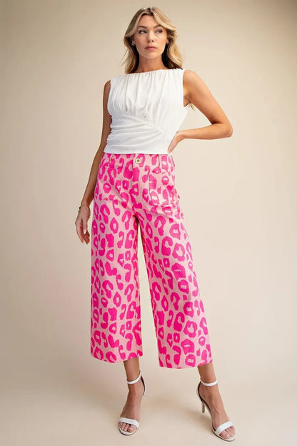 Glam Leopard Colette Cropped Wide -Leg Pants