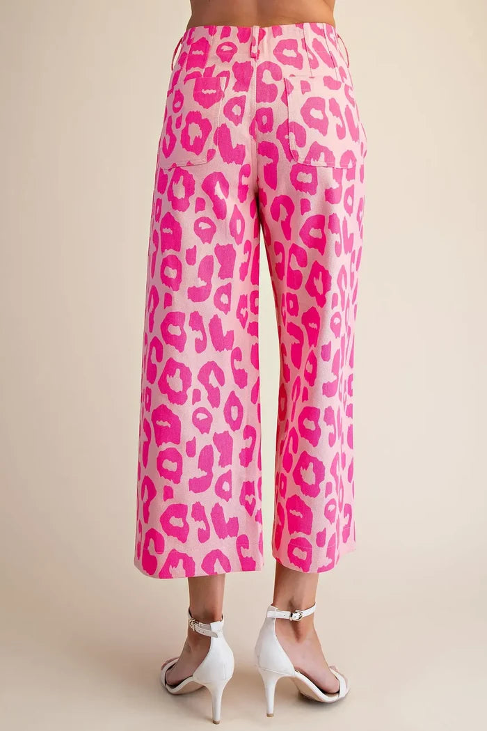 Glam Leopard Colette Cropped Wide -Leg Pants