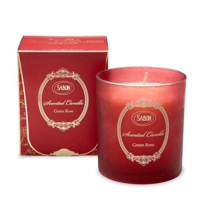 Glass Candle Green Rose