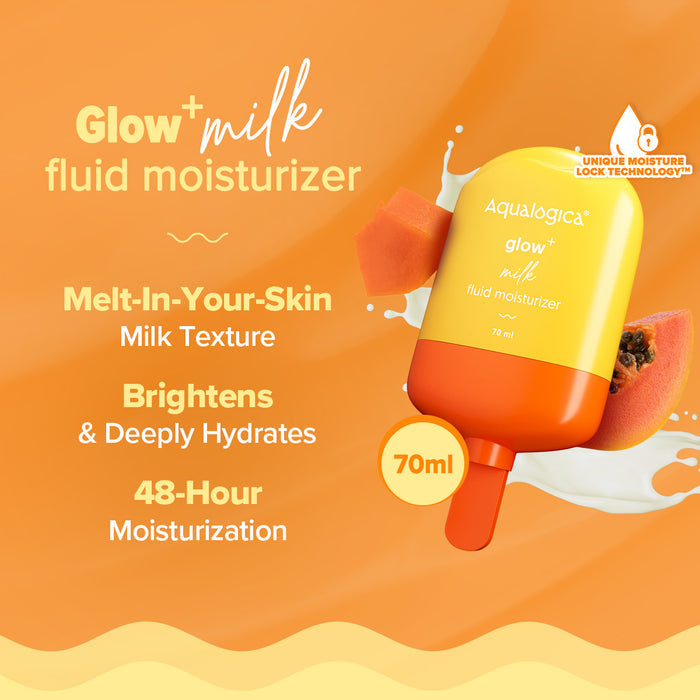 Glow+ milk fluid moisturizer benefits with papaya-powered hydration