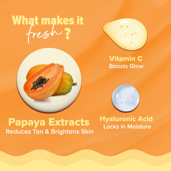 Papaya, vitamin C and hyaluronic acid in glow formula