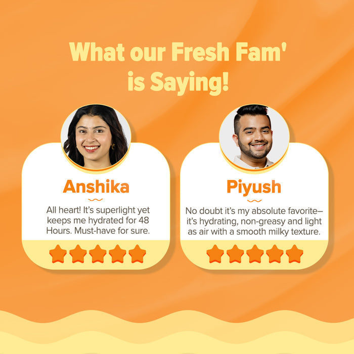 Fresh Fam review card for Glow+ Milk Fluid Moisturizer