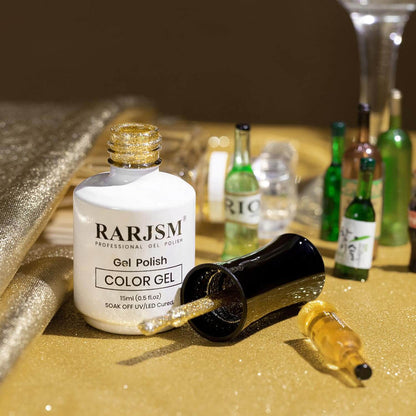 RARJSM ®Gold Metallic Light Rainbow Shimmer Glitter Gel Nail Polish