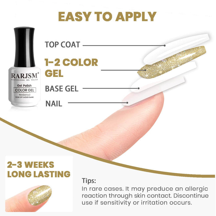 RARJSM ®Gold Metallic Light Rainbow Shimmer Glitter Gel Nail Polish