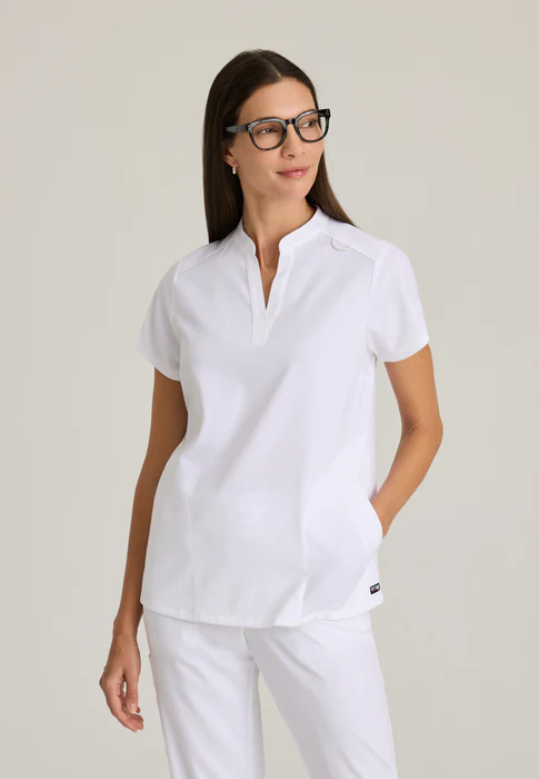 Grey's Anatomy Spandex Stretch Avery 2-Pocket Banded Collar Tuck In Scrub Top