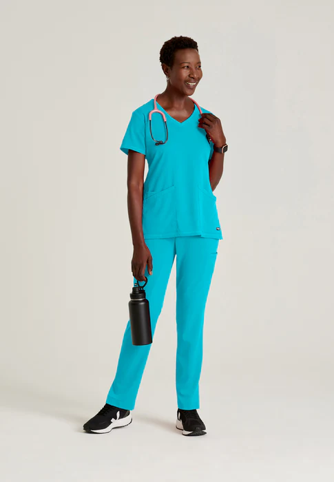 Grey's Anatomy Spandex Stretch Serena Curved V-Neck Scrub Top