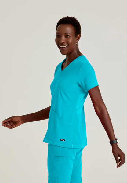 Grey's Anatomy Spandex Stretch Serena Curved V-Neck Scrub Top