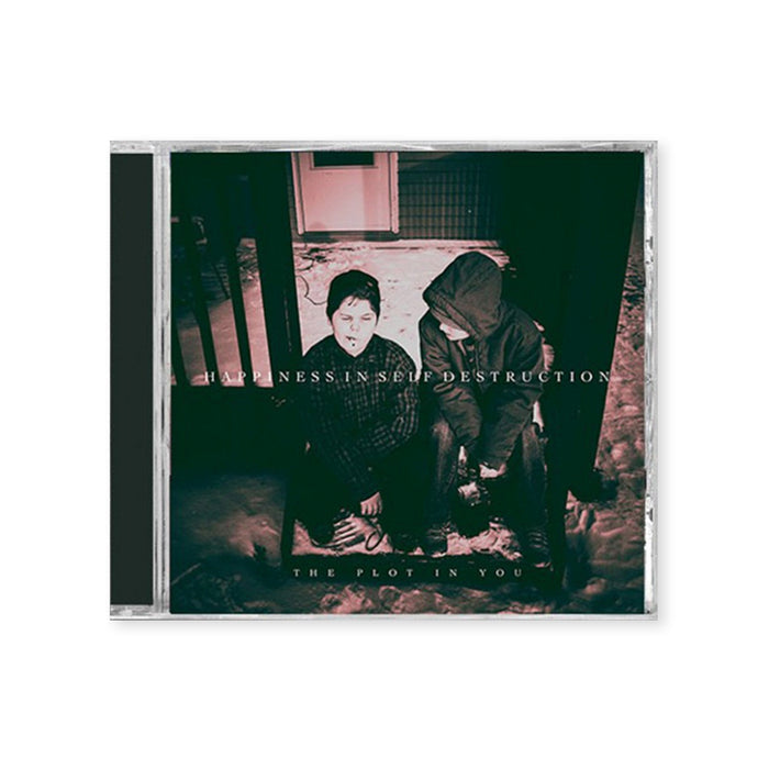 CD cover pictures two boys sitting on the stairs outside a broken down house, with one smoking a cigarette.