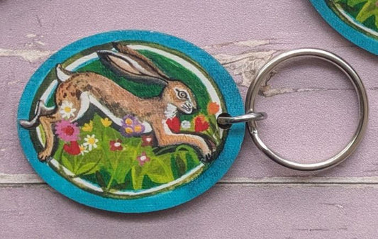 'Hare & Flowers' keyring by Lizzie Spikes
