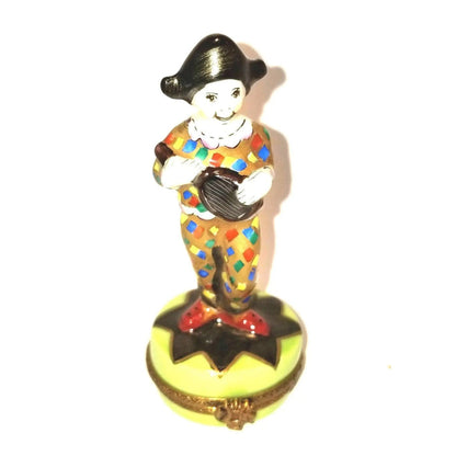 Clown Jester Harlequin Figurine Porcelain Limoges Circus Clown French Trinket Box