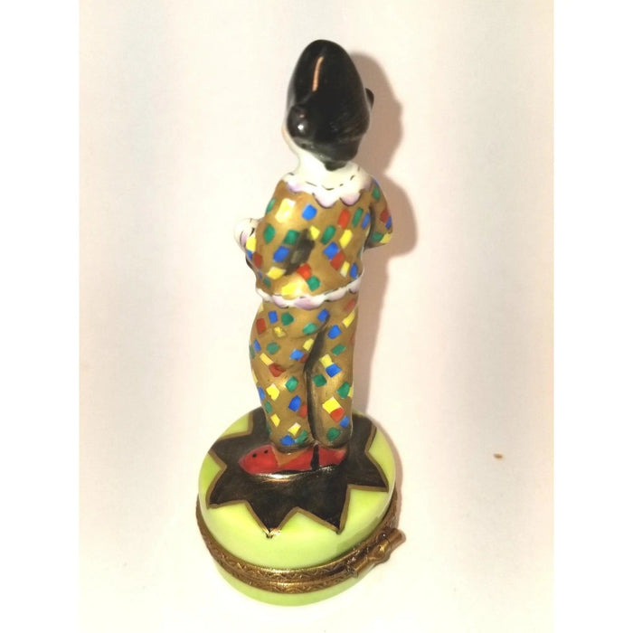 Clown Jester Harlequin Figurine Porcelain Limoges Circus Clown French Trinket Box
