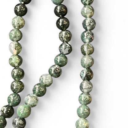 Moss Agate 6mm natural gemstone bead strand, 14 inch