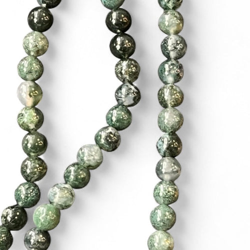 Moss Agate 6mm natural gemstone bead strand, 14 inch