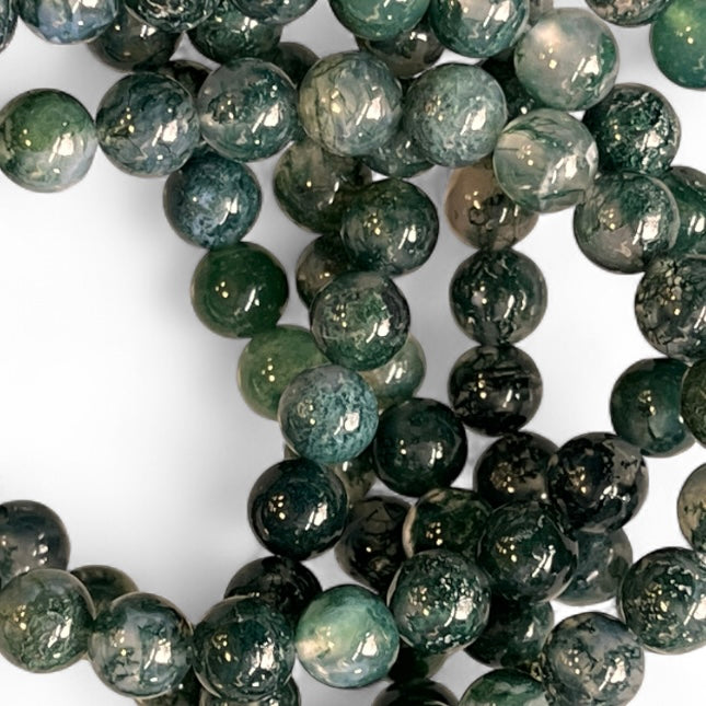 High Quality Moss Agate 6mm Bead Strand – 14" Natural Crystal Beads for Jewelry Making & Grounding Energy