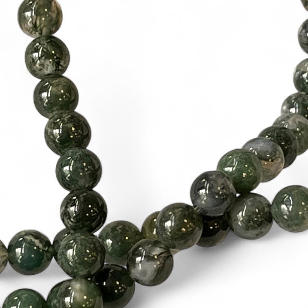 High Quality Moss Agate 6mm Bead Strand – 14" Natural Crystal Beads for Jewelry Making & Grounding Energy